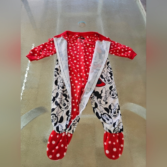 Disney Junior Minnie Mouse Red Polka Dot Fleece Pajama 12M Cozy Cute - Picture 4 of 7